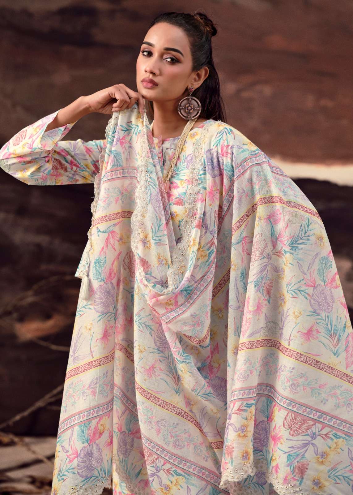 THE HERMITAGE SHOP PETALS IN MAL LAWN COTTON SCHIFFLI WORK SUIT LUXURY WEAR AND FESTIVE FASHION 